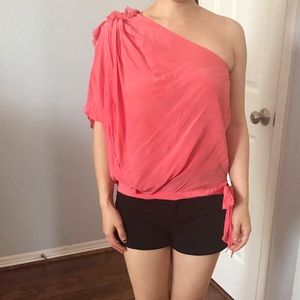 Badgley Mischka 100% silk one shoulder top